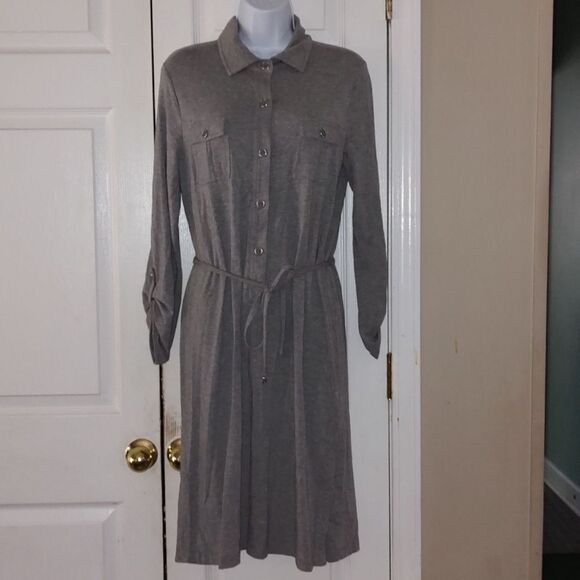 Jones of New York Signature gray belted t-shirt style comfy casual dress Sz M - Picture 1 of 5